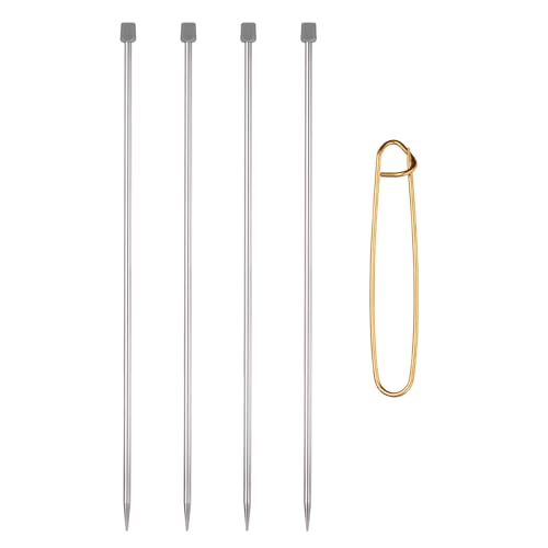 MECCANIXITY 4Pcs H(5mm) Single Pointed Knitting Needles Set, 13.8" Length Stainless Steel Crochet Needle with Versatile Stitch Holder for Beginner, Crocheter DIY Making, Silver - size: H(5mm) 13.8" Length