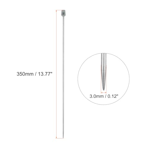 uxcell 2Pcs 3mm(D) Single Pointed Knitting Needles Stainless Steel 13.8 Inches Length Metal Weaving Tool for Handmade Projects DIY Knitting - size: 3mm, 13.8"