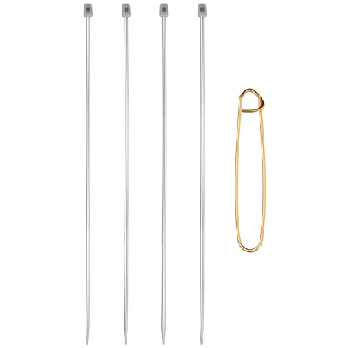 MECCANIXITY 4Pcs G(4mm) Single Pointed Knitting Needles Set, 13.8" Length Stainless Steel Crochet Needle with Versatile Stitch Holder for Beginner, Crocheter DIY Making, Silver - size: G(4mm) 13.8" Length
