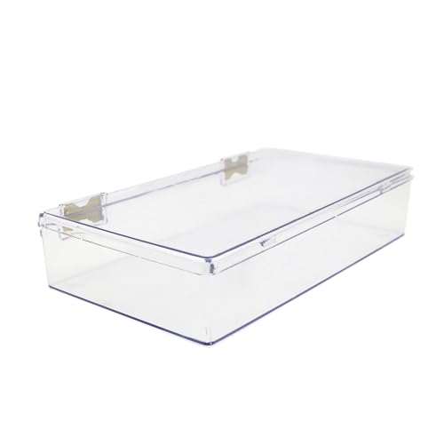 Clear Plastic Box with Hinged Lid – 10.4" x 6" x 2" Organizer Box for Crafts, Sewing Supplies, Office & School Essentials – Stackable, Durable, BPA-Free, Made in USA