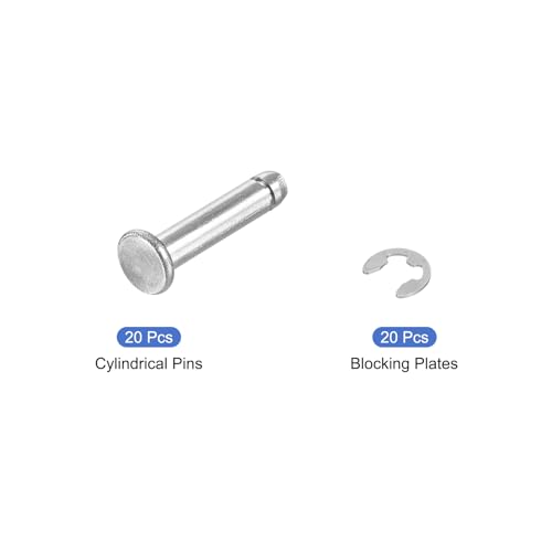 uxcell 20Set M4x18mm 304 Stainless Steel Cylindrical Shaft Snap Ring Locating Pin, Flat Head Grooved Hinge Cylinder Position Pin with E Clip Retaining Ring, Silver - size: M4x18mm