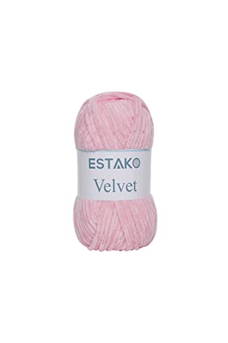 Estako Velvet Yarn for Crocheting, Super Bulky Chenille Yarn, Baby Pink | ultra soft, plush, cozy, thick, fluffy, polyester, 100 g, 132 yds, amigurumi, 4.5 mm hook - color: 1310 - Baby Pink, size: Pack of One