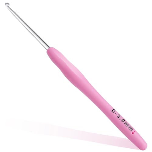 3mm Crochet Hook, Ergonomic Crochet Hook, Smooth and Extra Long Knitting Needles, with Soft Rubber Ergonomic Handle and Aluminum Tip, Perfect Beginner and Arthritic Crochet Hooks (3 mm) - size: 3mm