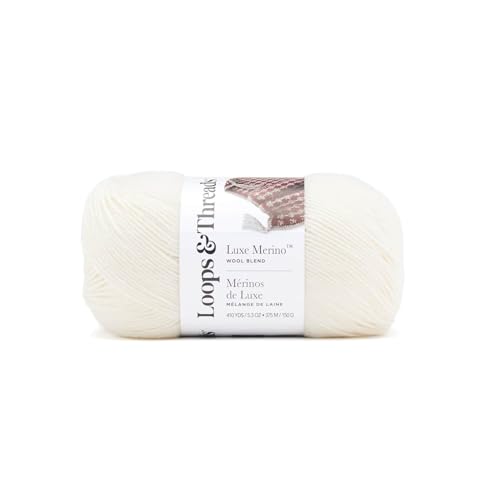 Loops & Threads Luxe Merino Solid Yarn - Yarn for Knitting, Crochet, Weaving, and Arts & Crafts - White, Wool Blend, 5.3 oz - color: White