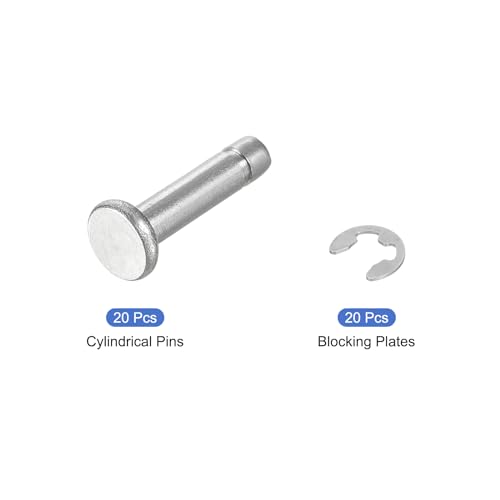 uxcell 20Set M3x12mm 304 Stainless Steel Cylindrical Shaft Snap Ring Locating Pin, Flat Head Grooved Hinge Cylinder Position Pin with E Clip Retaining Ring, Silver - size: M3x12mm