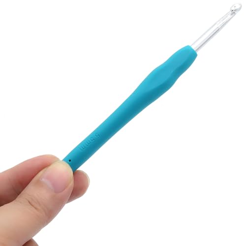 6Pcs 5.5mm Aluminum Soft Grip Rubber Ergonomic Handle Crochet Hook Knitting Needles US Size I (Size 9) for DIY Yarn Craft,Nice Gift for Women Adults Kids Children Beginners (Blue) - size: 5.5mm