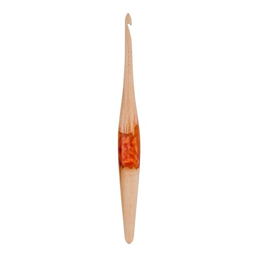 Ommi Ergonomic Handle Crochet Hooks | Handcrafted 6.7’’ Steam Beech Wood & Orange Resin Mix Crochet Hook | Knitting Needle, Craft Yarn Weave | Best Gift! (7, Steam Beech Wood & Orange Resin) - size: 7 mm