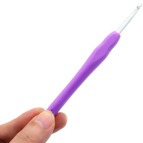 6Pcs 5mm Aluminum Soft Grip Rubber Ergonomic Handle Crochet Hook Knitting Needles US Size H (Size 8) for DIY Yarn Craft,Nice Gift for Women Adults Kids Children Beginners (Purple) - size: 5mm