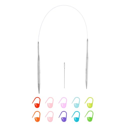 uxcell 8 Gauge Knitting Circular Needle 16 Inch(40cm) Metal Round Stainless Steel Needle with Large Eye Sewing & Stitch Markers for Handmade Projects DIY Knit Blankets - size: 5mm, 16 inch