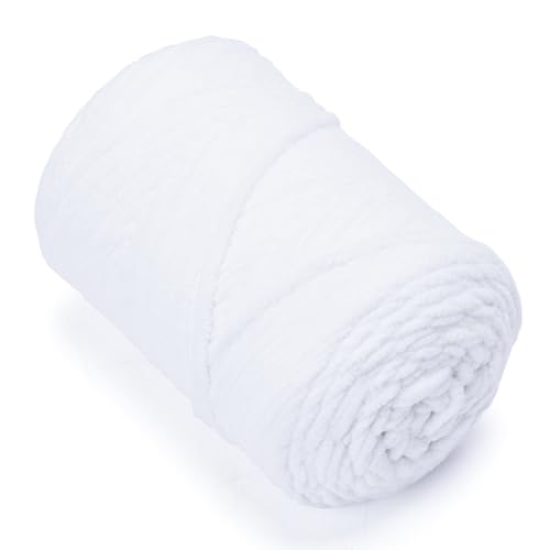 Chunky Chenille Yarn #6 Super Bulky Soft Fluffy Crochet | Easy care & beginner-friendly. Choose 0.66lb or 1.76lb. Perfect for blankets, hats, scarves, home decor. Machine washable. - color: White, size: 0.66LB/215yds