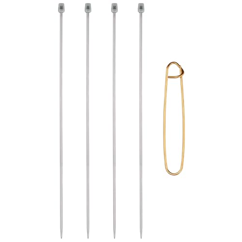 MECCANIXITY 4Pcs E(3.5mm) Single Pointed Knitting Needles Set, 13.8" Length Stainless Steel Crochet Needle with Versatile Stitch Holder for Beginner, Crocheter DIY Making, Silver - size: E(3.5mm) 13.8" Length