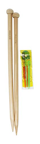 KnitPal 14-inch (35cm) Wooden Knitting Needles - 1 Pair US Size 19 (15mm) | Real Oak Wood Large Knitting Needles for Chunky Yarn - Straight Knitting Needles Single Pointed with eBook - size: US 19 (15mm), 14"(35cm)
