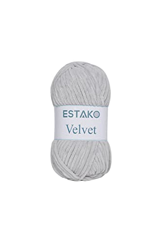 Estako Velvet Yarn for Crocheting, Super Bulky Chenille Yarn, Light Grey | ultra soft, plush, cozy, thick, fluffy, polyester, 100 g, 132 yds, amigurumi, 4.5 mm hook - color: 1120 - Light Grey, size: Pack of One