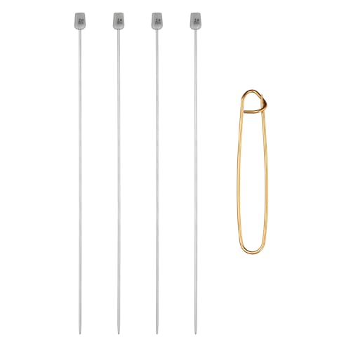 MECCANIXITY 4Pcs B(2mm) Single Pointed Knitting Needles Set, 9.8" Length Stainless Steel Crochet Needle with Versatile Stitch Holder for Beginner, Crocheter DIY Making, Silver - size: B(2mm) 9.8" Length