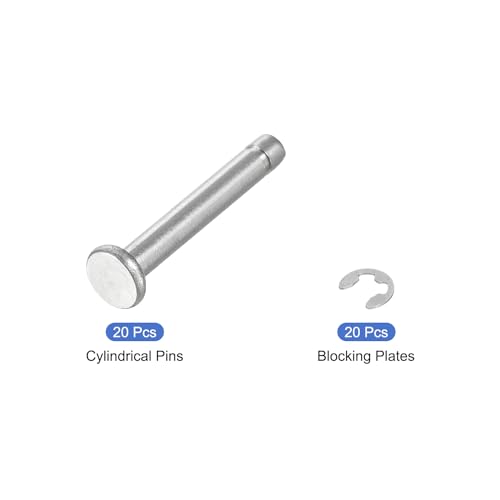 uxcell 20Set M3x20mm 304 Stainless Steel Cylindrical Shaft Snap Ring Locating Pin, Flat Head Grooved Hinge Cylinder Position Pin with E Clip Retaining Ring, Silver - size: M3x20mm