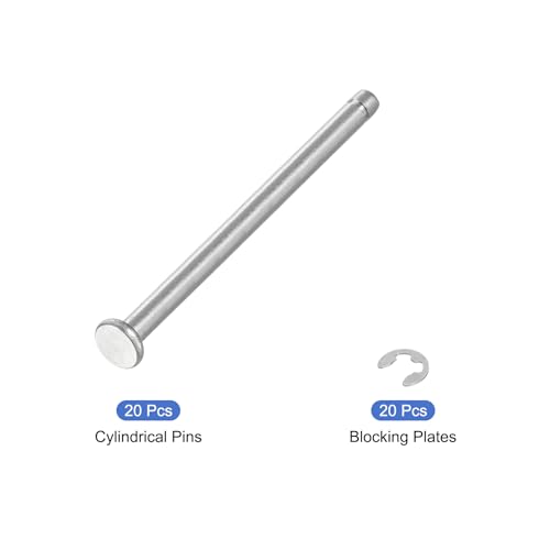 uxcell 20Set M3x45mm 304 Stainless Steel Cylindrical Shaft Snap Ring Locating Pin, Flat Head Grooved Hinge Cylinder Position Pin with E Clip Retaining Ring, Silver - size: M3x45mm