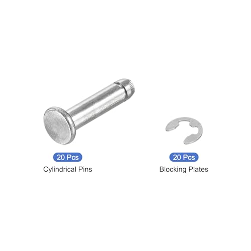 uxcell 20Set M4x16mm 304 Stainless Steel Cylindrical Shaft Snap Ring Locating Pin, Flat Head Grooved Hinge Cylinder Position Pin with E Clip Retaining Ring, Silver - size: M4x16mm