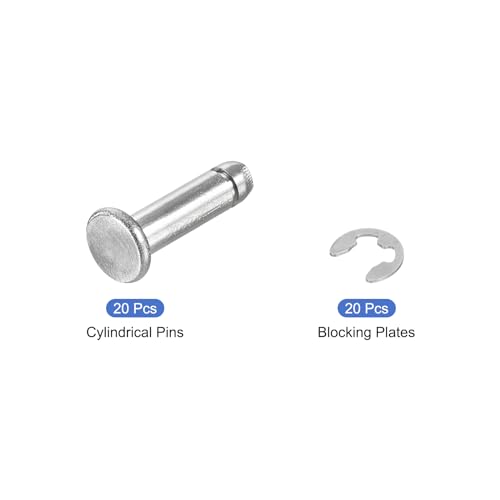 uxcell 20Set M4x14mm 304 Stainless Steel Cylindrical Shaft Snap Ring Locating Pin, Flat Head Grooved Hinge Cylinder Position Pin with E Clip Retaining Ring, Silver - size: M4x14mm