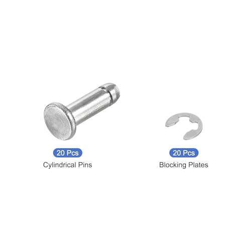 uxcell 20Set M4x12mm 304 Stainless Steel Cylindrical Shaft Snap Ring Locating Pin, Flat Head Grooved Hinge Cylinder Position Pin with E Clip Retaining Ring, Silver - size: M4x12mm