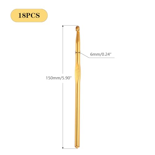 Hordolry 6mm Crochet Hooks Bulk, 18Pcs Aluminum Crochet Needle, Knitting Needles for Craft Yarn Contribute to Beginners - color: Gold, size: 6.0mm