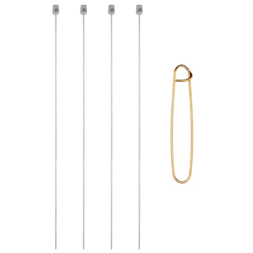 MECCANIXITY 4Pcs B(2mm) Single Pointed Knitting Needles Set, 13.8" Length Stainless Steel Crochet Needle with Versatile Stitch Holder for Beginner, Crocheter DIY Making, Silver - size: B(2mm) 13.8" Length