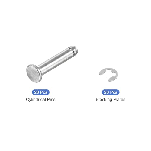 uxcell 20Set M4x20mm 304 Stainless Steel Cylindrical Shaft Snap Ring Locating Pin, Flat Head Grooved Hinge Cylinder Position Pin with E Clip Retaining Ring, Silver - size: M4x20mm