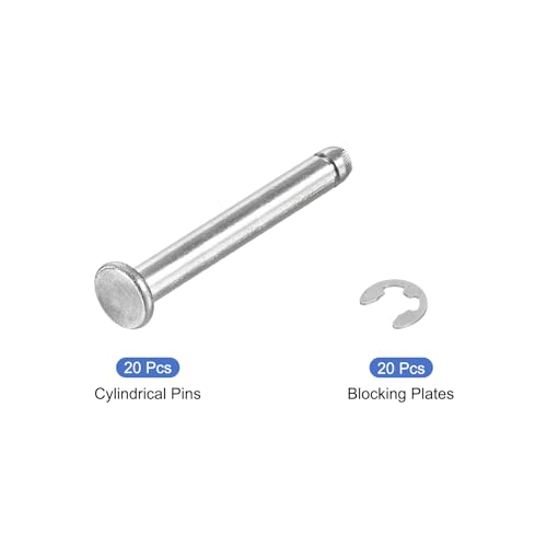 uxcell 20Set M4x30mm 304 Stainless Steel Cylindrical Shaft Snap Ring Locating Pin, Flat Head Grooved Hinge Cylinder Position Pin with E Clip Retaining Ring, Silver - size: M4x30mm
