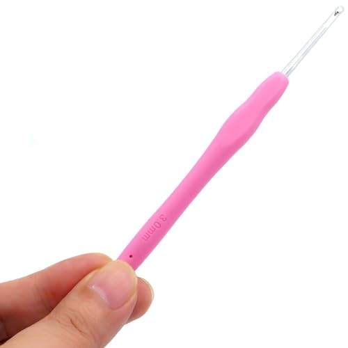 6Pcs 3mm Aluminum Soft Grip Rubber Ergonomic Handle Crochet Hook Knitting Needles US Size D (Size 3) for DIY Yarn Craft,Nice Gift for Women Adults Kids Children Beginners (Pink) - size: 3mm