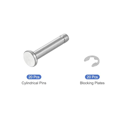 uxcell 20Set M3x16mm 304 Stainless Steel Cylindrical Shaft Snap Ring Locating Pin, Flat Head Grooved Hinge Cylinder Position Pin with E Clip Retaining Ring, Silver - size: M3x16mm