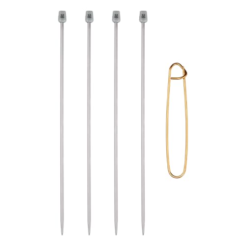 MECCANIXITY 4Pcs E(3.5mm) Single Pointed Knitting Needles Set, 9.8" Length Stainless Steel Crochet Needle with Versatile Stitch Holder for Beginner, Crocheter DIY Making, Silver - size: E(3.5mm) 9.8" Length