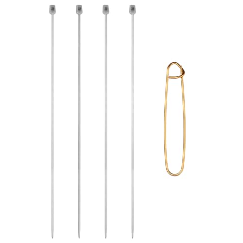 MECCANIXITY 4Pcs D(3mm) Single Pointed Knitting Needles Set, 13.8" Length Stainless Steel Crochet Needle with Versatile Stitch Holder for Beginner, Crocheter DIY Making, Silver - size: D(3mm) 13.8" Length