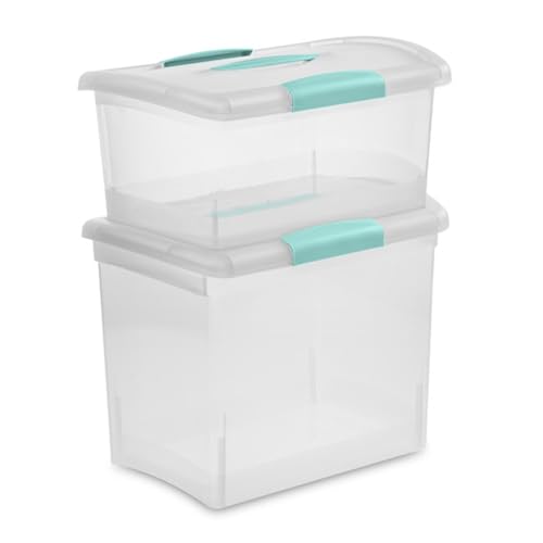 Sterilite Medium Nesting ShowOffs, Stackable Small Storage Bin with Latching Lid and Handle, Plastic Container to Organize Home, Clear, 24-Pack - size: Medium, style: 24 Pack