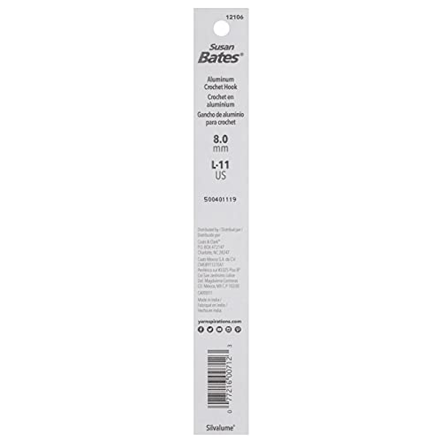Susan Bates 5-1/2-Inch Silvalume Aluminum Crochet Hook, 8mm, Silver Pink - size: L11 (8mm)