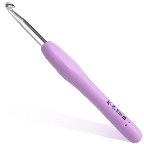 6.5mm Crochet Hook, Ergonomic Crochet Hooks with Soft Rubber Handle and Smooth Glide Head - Lightweight Aluminum Needles for Beginners, Arthritis, Yarn Projects, Long Crafting Sessions (6.5 mm) - size: 6.5mm