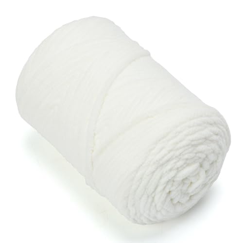 Chunky Chenille Yarn #6 Super Bulky Soft Fluffy Crochet | Easy care & beginner-friendly. Choose 0.66lb or 1.76lb. Perfect for blankets, hats, scarves, home decor. Machine washable. - color: Cream, size: 0.66LB/215yds