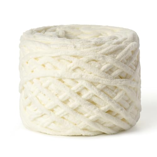 Fluffy Chenille Chunky Yarn for Crocheting 100g(65.6yd) - Baby Yarn for Crocheting Soft - Velvet Yarn for Crochet Blanket - Amigurumi Crochet Yarns（Milky White） - color: Milky White