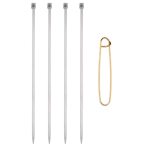 MECCANIXITY 4Pcs I(5.5mm) Single Pointed Knitting Needles Set, 13.8" Length Stainless Steel Crochet Needle with Versatile Stitch Holder for Beginner, Crocheter DIY Making, Silver - size: I(5.5mm) 13.8" Length