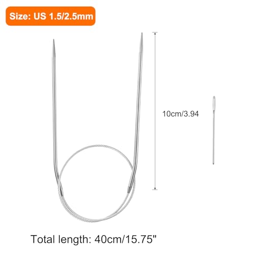 HARFINGTON Circular Knitting Needles 15.75" Stainless Steel US 1.5/2.5mm Knitting Needles 3.94" Short with Large Eye Sewing for Fast Knitting Sweater Sleeves - size: US 1.5/2.5mm x 15.75 inch (40cm)