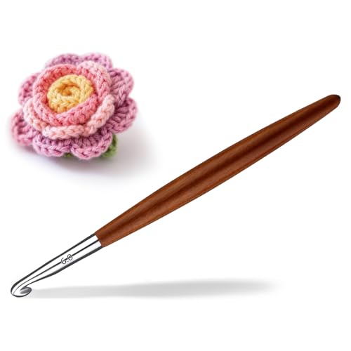 Lunarm Crochet Hook 6.0mm Ergonomic Crochet Aluminum Hook Wood Handle | Available in 3mm-10mm for Arthritic Hands DIY Craft Knitting Bouquets, Blankets, Hats, Gloves from Various Yarns - size: 6.0mm