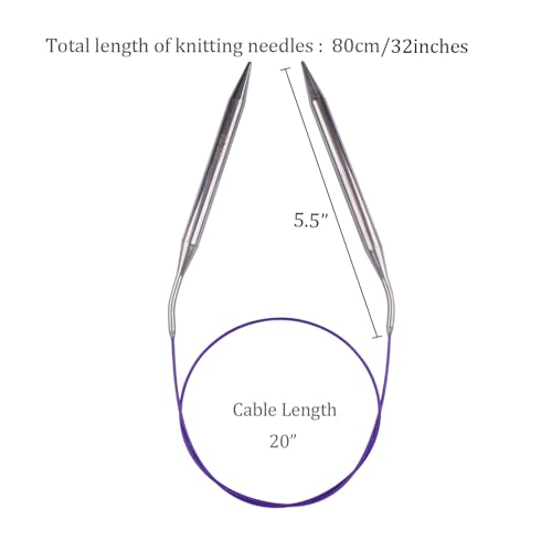 Circular Knitting Needles 32inches/80cm,Size US 13(9mm) Stainless Steel Round Knitting Needles for Handmade Knitting DIY - size: US13/9mm