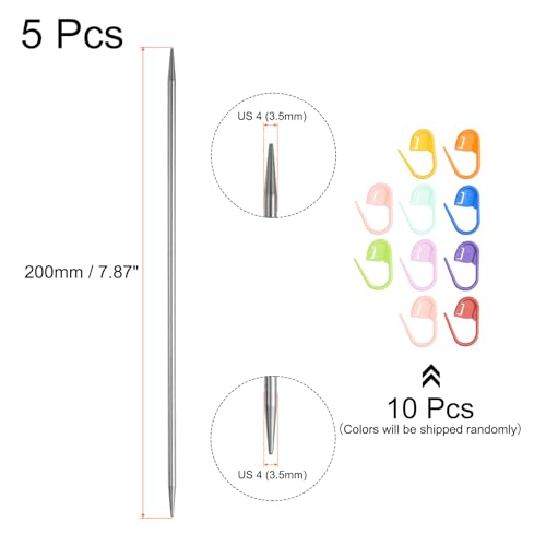 uxcell 5Pcs US 4(3.5mm) Double Pointed Knitting Needle 7.87 Inches Length Stainless Steel Sweater Stitching Needles with 10 Stitch Marker for Handmade Projects DIY Knitting - size: 3.5mm