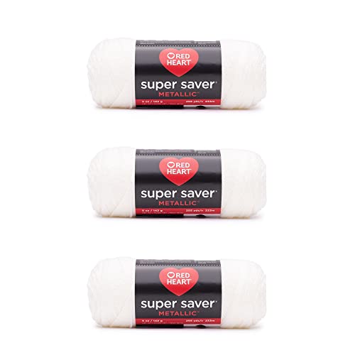 Red Heart Super Saver Metallic Yarn for Crocheting, White, 3-Pack - color: White, size: 3-Pack