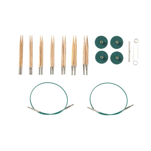 Knit Picks Square Wood Short Interchangeable Knitting Needles Set US 4-10 | 7 sizes of 2.75 inch long ergonomic knitting needles in a light color, includes cables, end caps, and connectors. - color: Foursquare Sunstruck