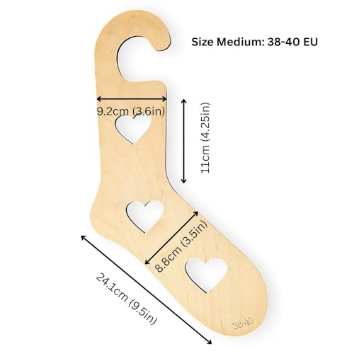 Wooden Sock Blockers Heart Motif, One Pair Knitting and Crochet Sock Mold, Sock Display - Medium (US 7.5-9 / EU 38-40) - size: Medium (US 7.5-9 / EU 38-40)
