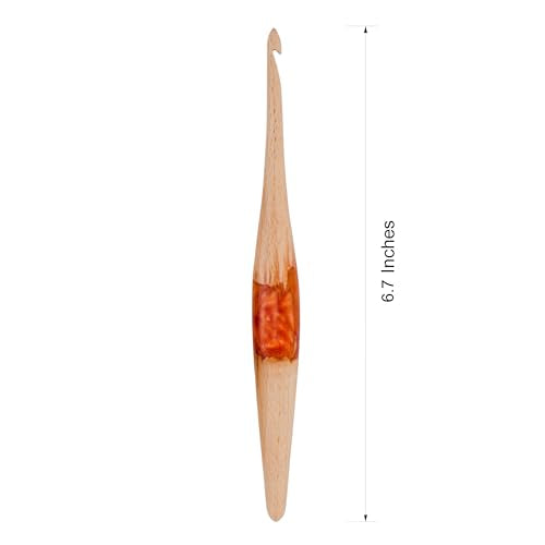 Ommi Ergonomic Handle Crochet Hooks | Handcrafted 6.7’’ Steam Beech Wood & Orange Resin Mix Crochet Hook | Knitting Needle, Craft Yarn Weave | Best Gift! (7, Steam Beech Wood & Orange Resin) - size: 7 mm