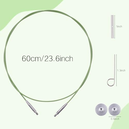 BsHooker Interchangeable Cables for Circular Knitting Needles 23.6 Inch | 360°Swivel Flexible Knitting Needles Cable - size: 24inch