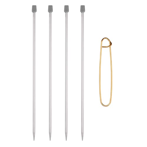 MECCANIXITY 4Pcs 7(4.5mm) Single Pointed Knitting Needles Set, 9.8" Length Stainless Steel Crochet Needle with Versatile Stitch Holder for Beginner, Crocheter DIY Making, Silver - size: 7(4.5mm) 9.8" Length
