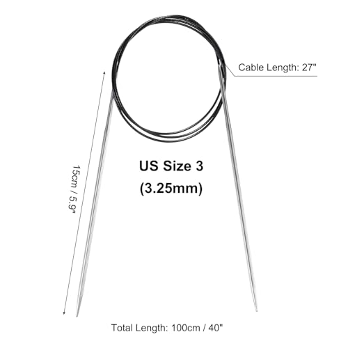 uxcell US 3(3.25mm) Knitting Circular Needle 40 Inch(100cm) Metal Round Stainless Steel Needle with Large Eye Sewing & Stitch Markers for Handmade Projects DIY Knit Blankets - size: US3(3.25mm)