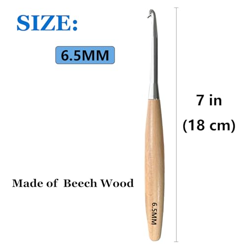 BsHooker Beech Wood Handle Crochet Hooks,6.5mm Ergonomic Crochet Hooks for Beginners and Arthritic Hands,Comfortable Grip - size: 6.5mm
