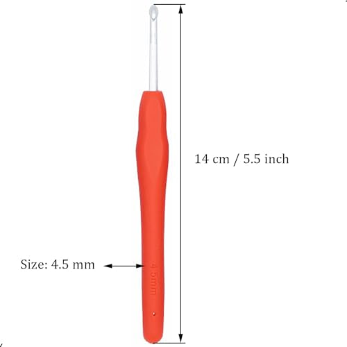 6Pcs 4.5mm Aluminum Soft Grip Rubber Ergonomic Handle Crochet Hook Knitting Needles US Size 7 for DIY Yarn Craft,Nice Gift for Women Adults Kids Children Beginners (Red) - size: 4.5mm